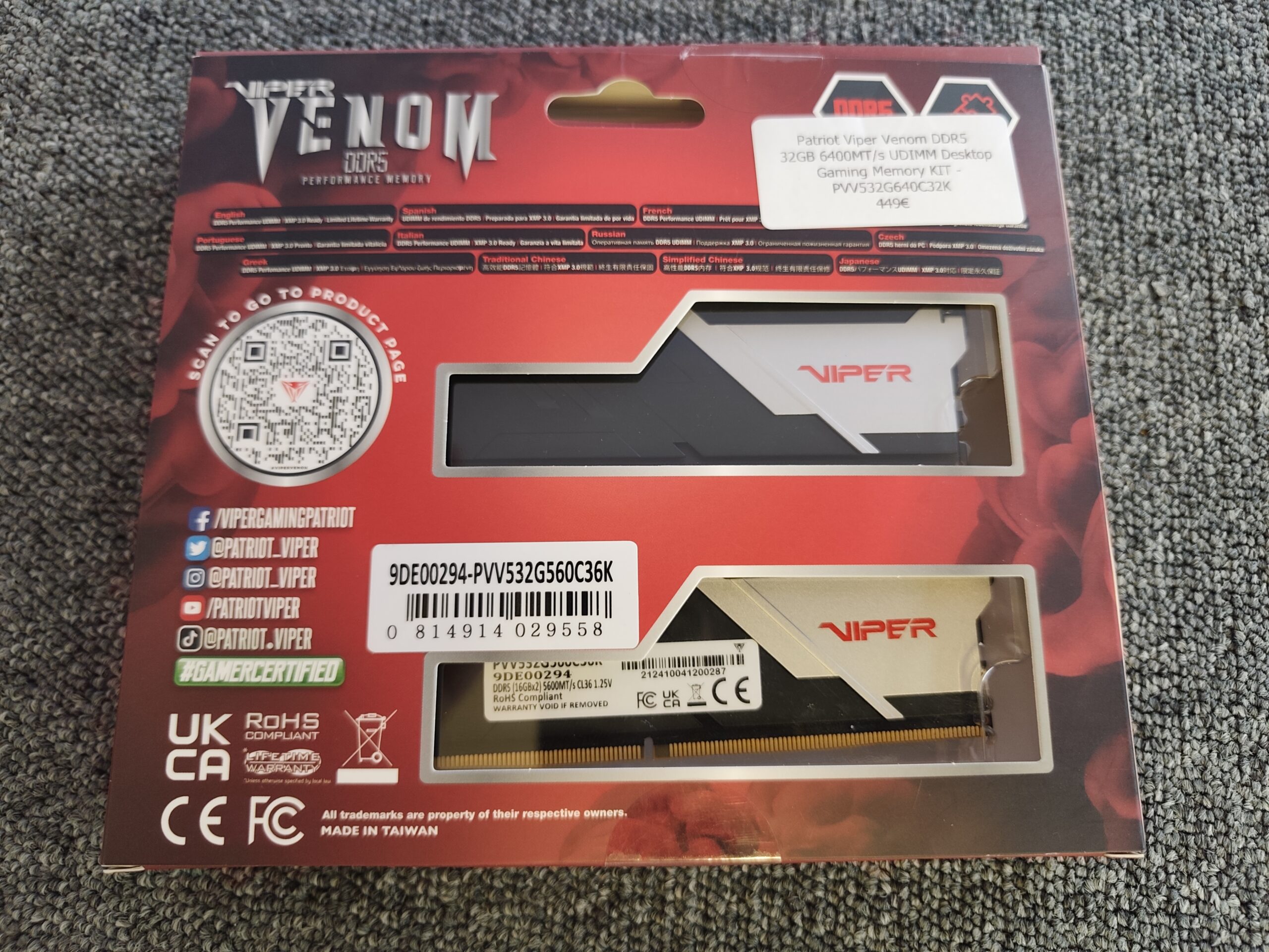 Viper Venom Patrio DDR5 32GB PVV532G560C36K PC5-44800 5600MT/s